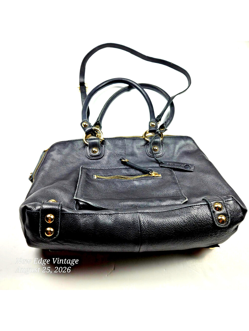 Linea Pelle Black Genuine Leather Satchel Crossbody Shoulder Bag Gold Hardware